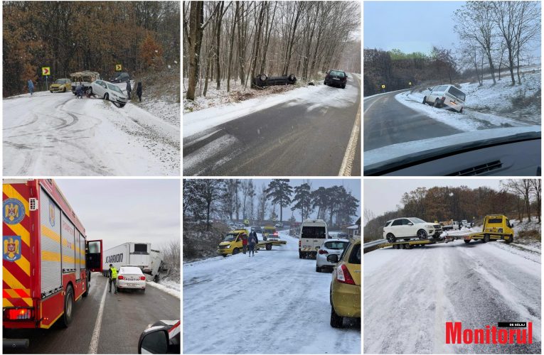 Prima zăpadă pe drumurile din Sălaj a făcut „ravagii” în rândul șoferilor