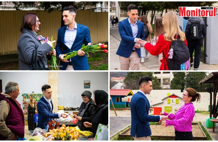 Primarul Mihai Lazăr a împărțit flori și mărțișoare femeilor din Șimleu Silvaniei
