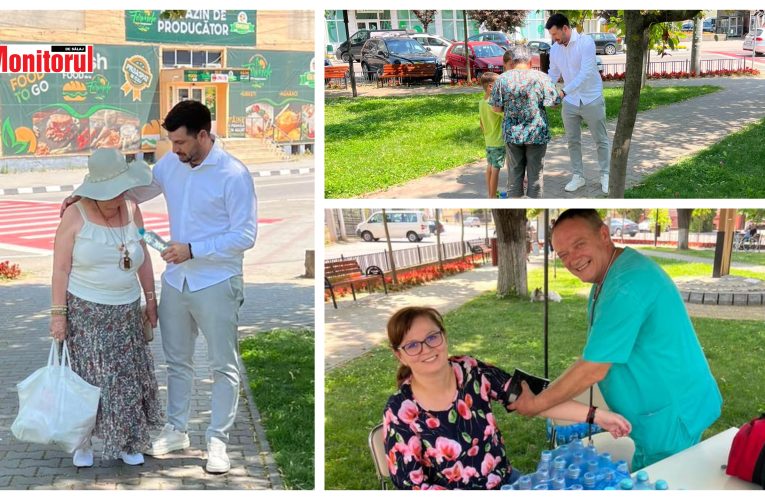 Viceprimarul Jiboului, Vlad Pașcalău, împarte apă potabilă cetățenilor pe perioada caniculei