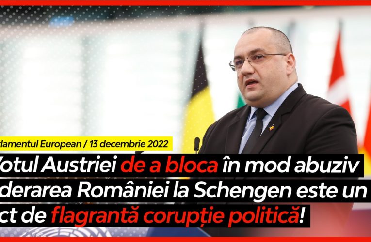 Europarlamentarul Terheș – discurs în Parlamentul European pe blocarea abuzivă a României de către Austria să intre în Schengen. „România nu este sacul de box al nimănui!”