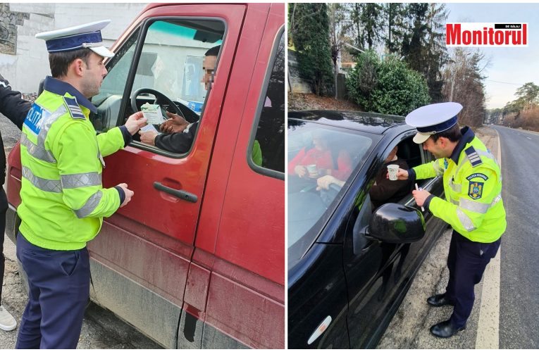 Cafea, ceai cald, dispozitive handsfree și recomandări preventive, oferite de polițiștii sălăjeni șoferilor care se întorc acasă, de Crăciun