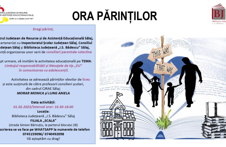 CJRAE Sălaj derulează proiectul educațional „Ora Părinților” – consiliere parentală