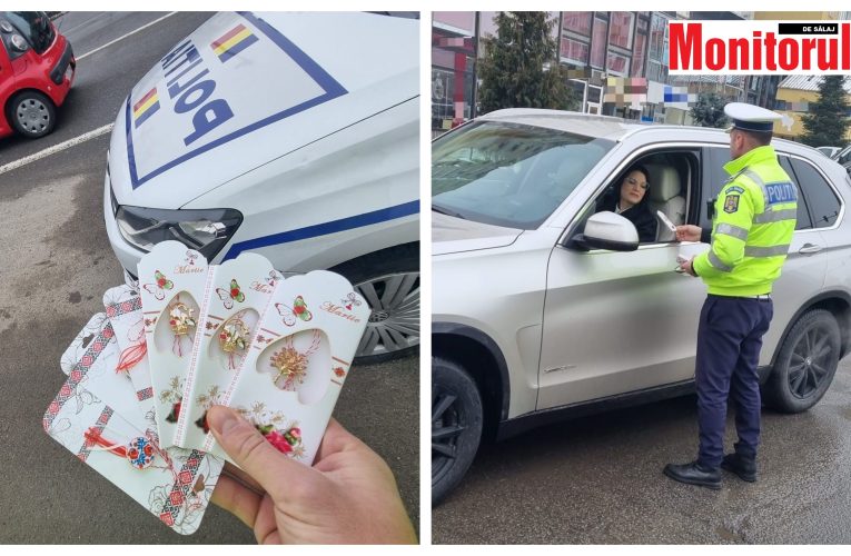 Doamnele și domnișoarele oprite în trafic de polițiști care le-au oferit mărțișoare de 1 Martie