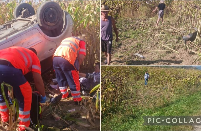 Accident cu două victime în Surduc. Un vârstnic s-a dat cu mașina peste cap