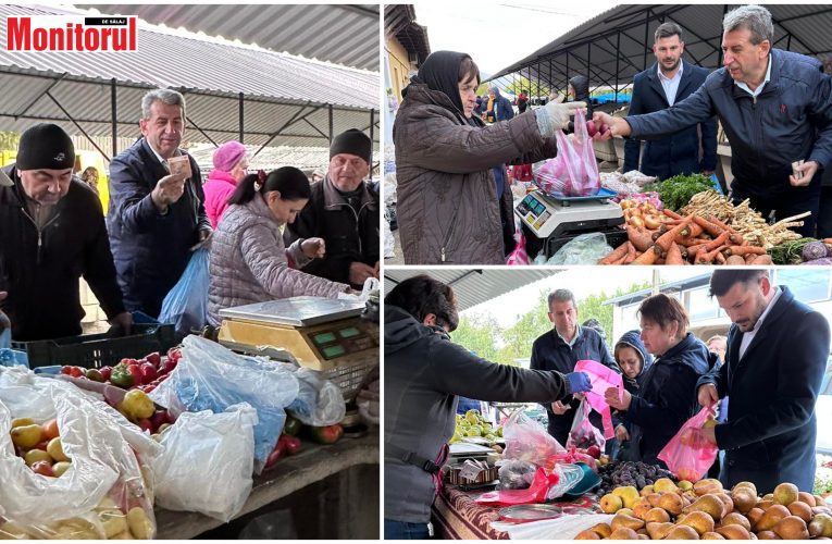 Primarul Dan Ghiurco împreună cu viceprimarul Vlad Pașcalău, susțin producătorii locali din piața Jibou