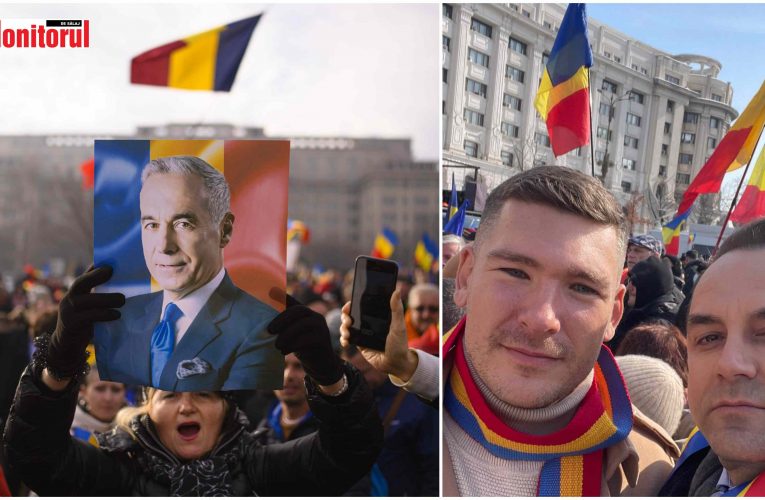 Candidatul suveranist Cristian Lungu alături de Călin Georgescu în Piața Constituției