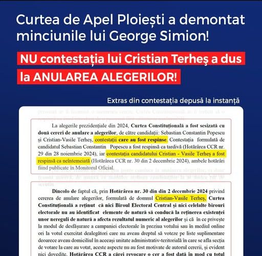 Cristian Terheș: „Nu contestația mea a dus la anularea alegerilor prezidențiale”