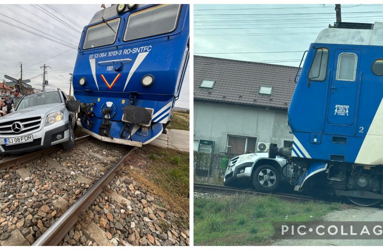 Mercedes lovit de tren în localitatea Hereclean
