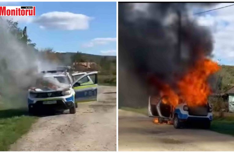 VIDEO| Autospecială a Poliției a luat foc în timpul unei intervenții în Zalău