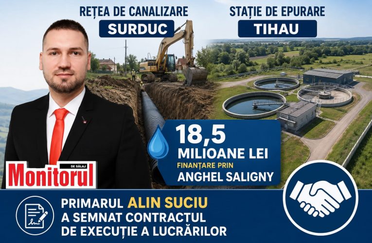 Primarul Alin Suciu a semnat contractul de 3,5 milioane euro pentru rețea de canalizare în Surduc