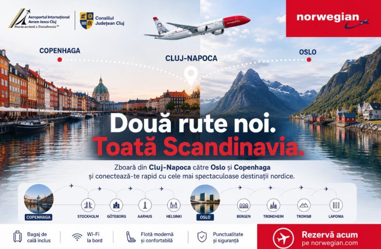 Scandinavia, mai aproape de Transilvania: Norwegian lansează zboruri directe din Cluj-Napoca către principalele aeroporturi din Oslo și Copenhaga