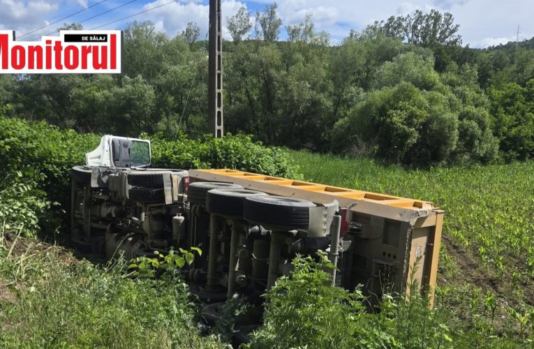 O basculantă s-a răsturnat în șanț la Prodănești