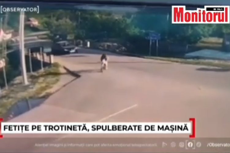 VIDEO| Momentul în care două fetițe, de 10 și 11 ani, au fost spulberate de o mașină